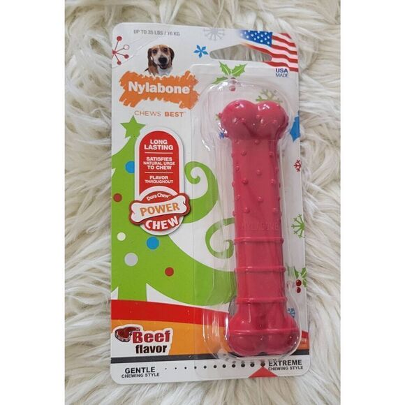 Nylabone Power Chew Holiday Bone Chew Toy (1 count) Beef Medium (Up to 35 Lbs) - Picture 1 of 5